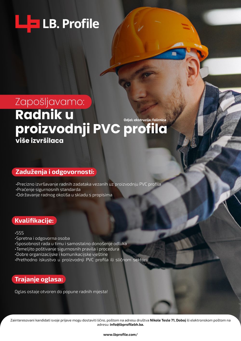 LB. Profile BH d.o.o Doboj zapošljava radnike u proizvodnji PVC profila