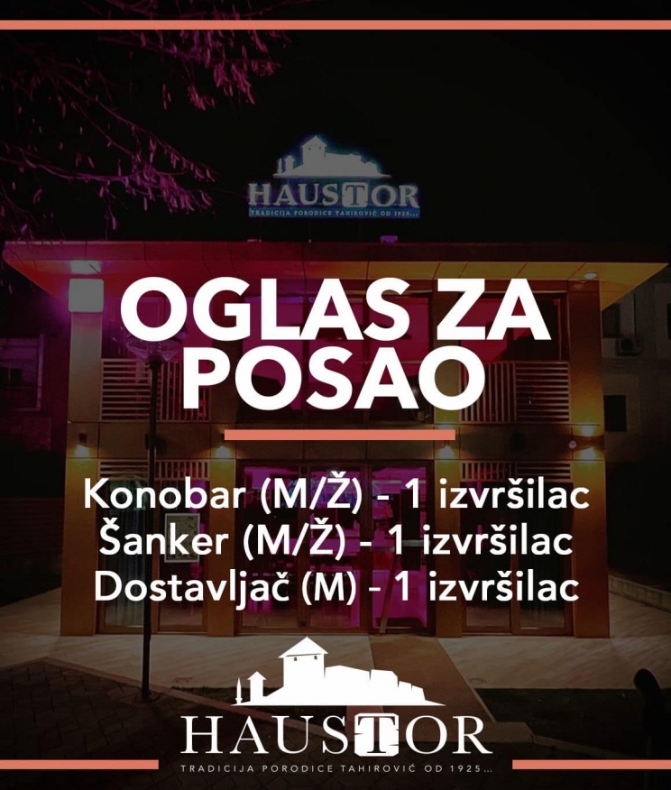 Haustor Tešanj zapošljava konobara, šankera i dostavljača
