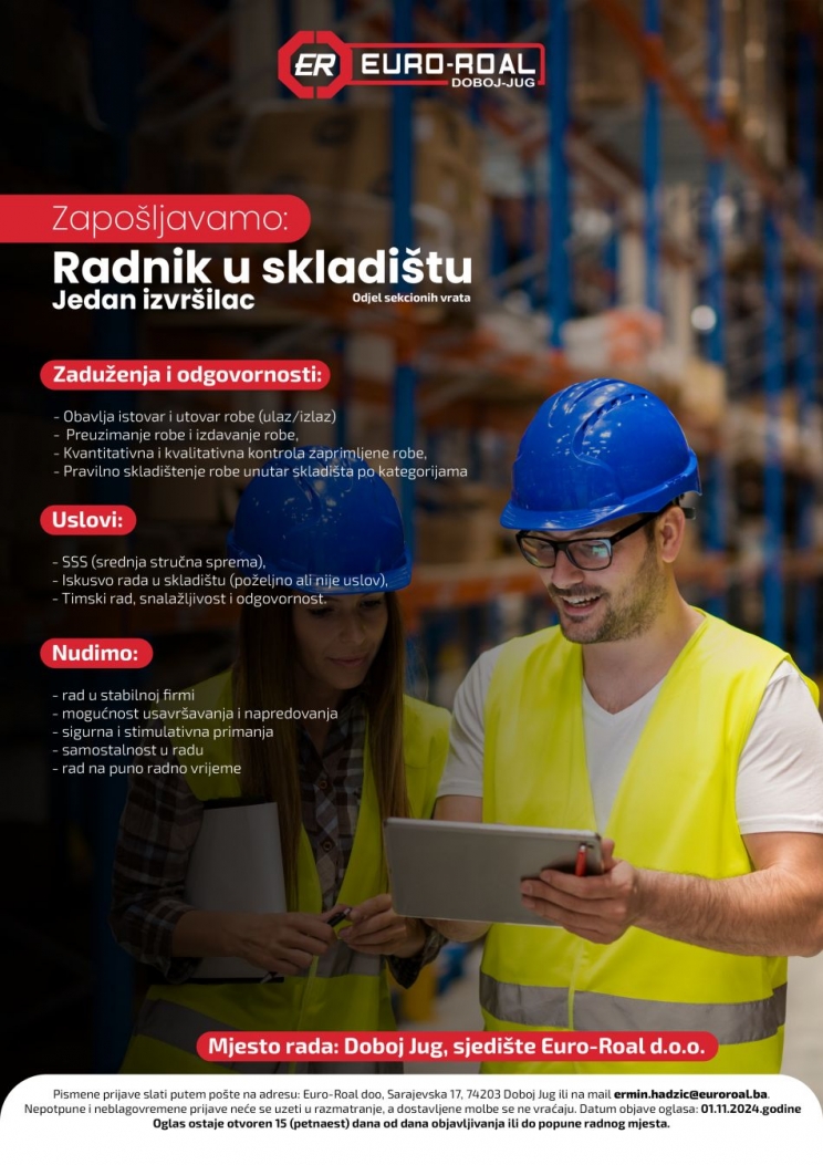 EURO-ROAL: Potreban radnik u skladištu EURO-ROAL: Potreban radnik u skladištu