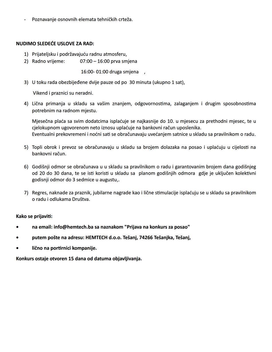 HEMTECH: Potrebni radnici HEMTECH: Potrebni radnici