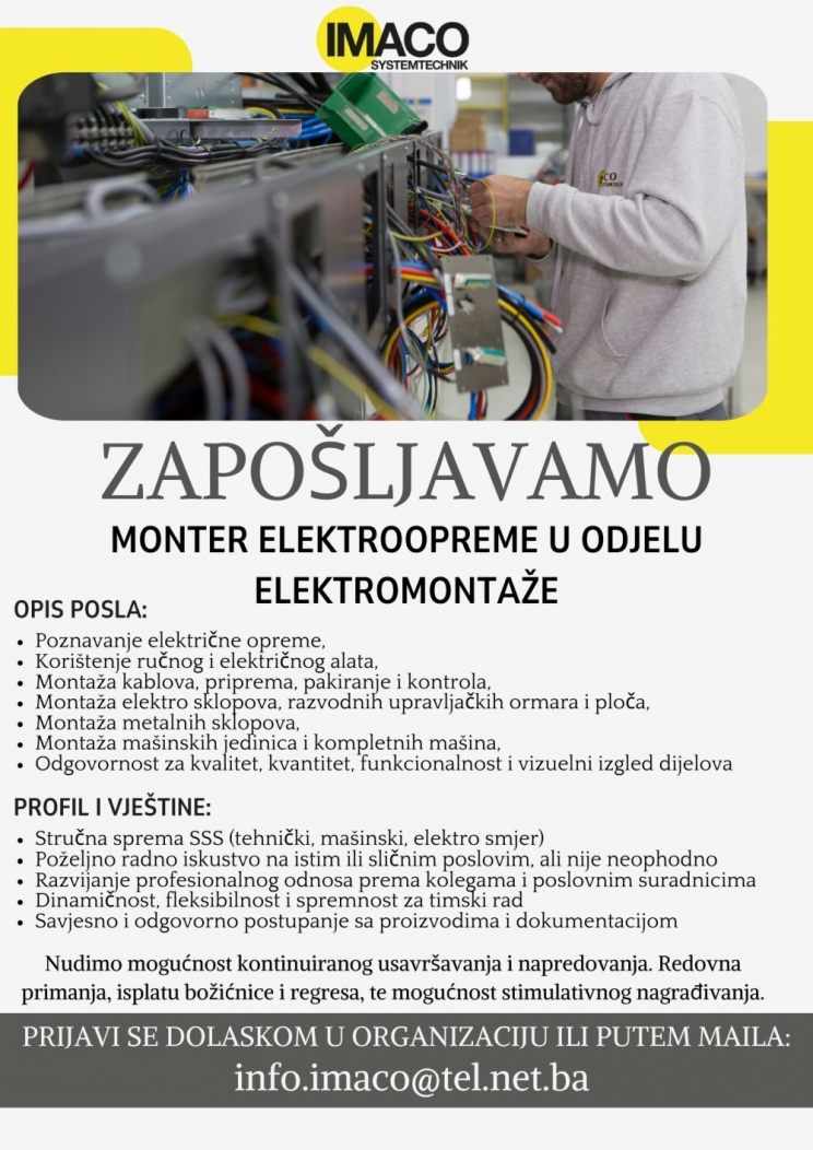 IMACO SYSTEMTECHNIK: Potreban monter i programer IMACO SYSTEMTECHNIK: Potreban monter i programer